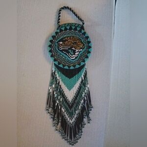 Handmade Jacksonville Jaguars Logo BEADed Dreamcatcher Blue White & Black